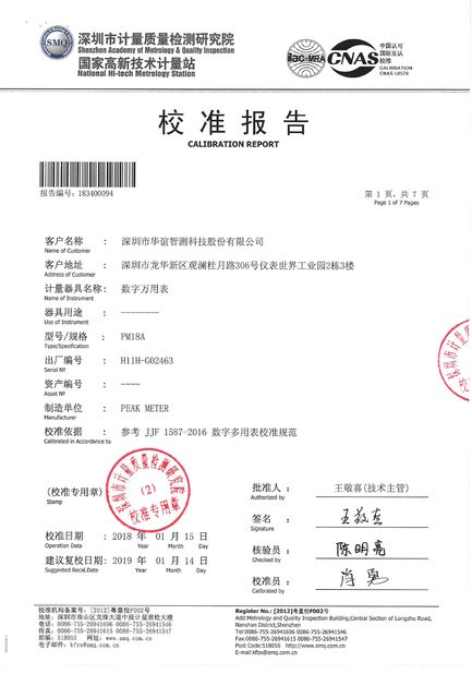 Chine Guilin Huayi Peakmeter Technology Co., Ltd. Certifications